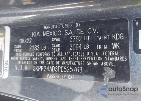 2023 Kia Forte Lx/Lxs from USA, damaged, VIN 3KPF24AD3PE525763